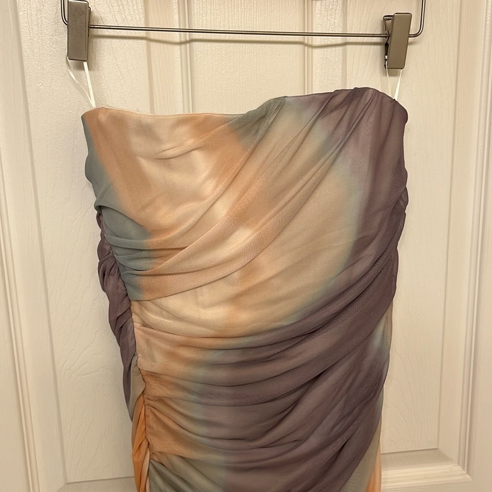 NWT Zara Strapless Tulle Printed Long Dress Tie Dye Print Sundress - Picture 4 of 10